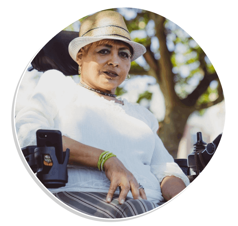 A young woman who walks in wheelchair